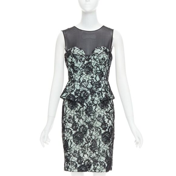 EMILIO PUCCI black light teal floral lace overlay cocktail dress IT42 M
